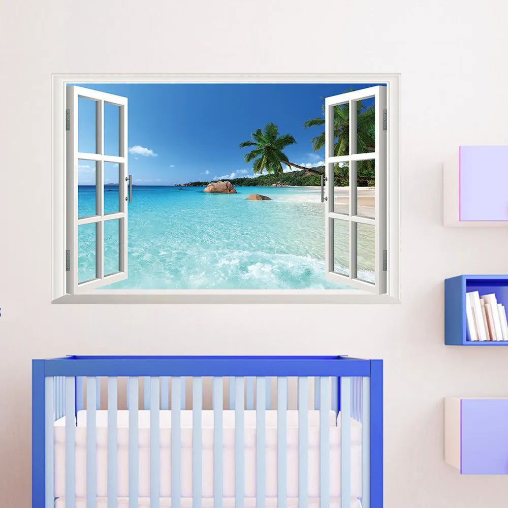 Sea view mural wall sticker 60x90cm paper and PVC composite with fire retardant coating
