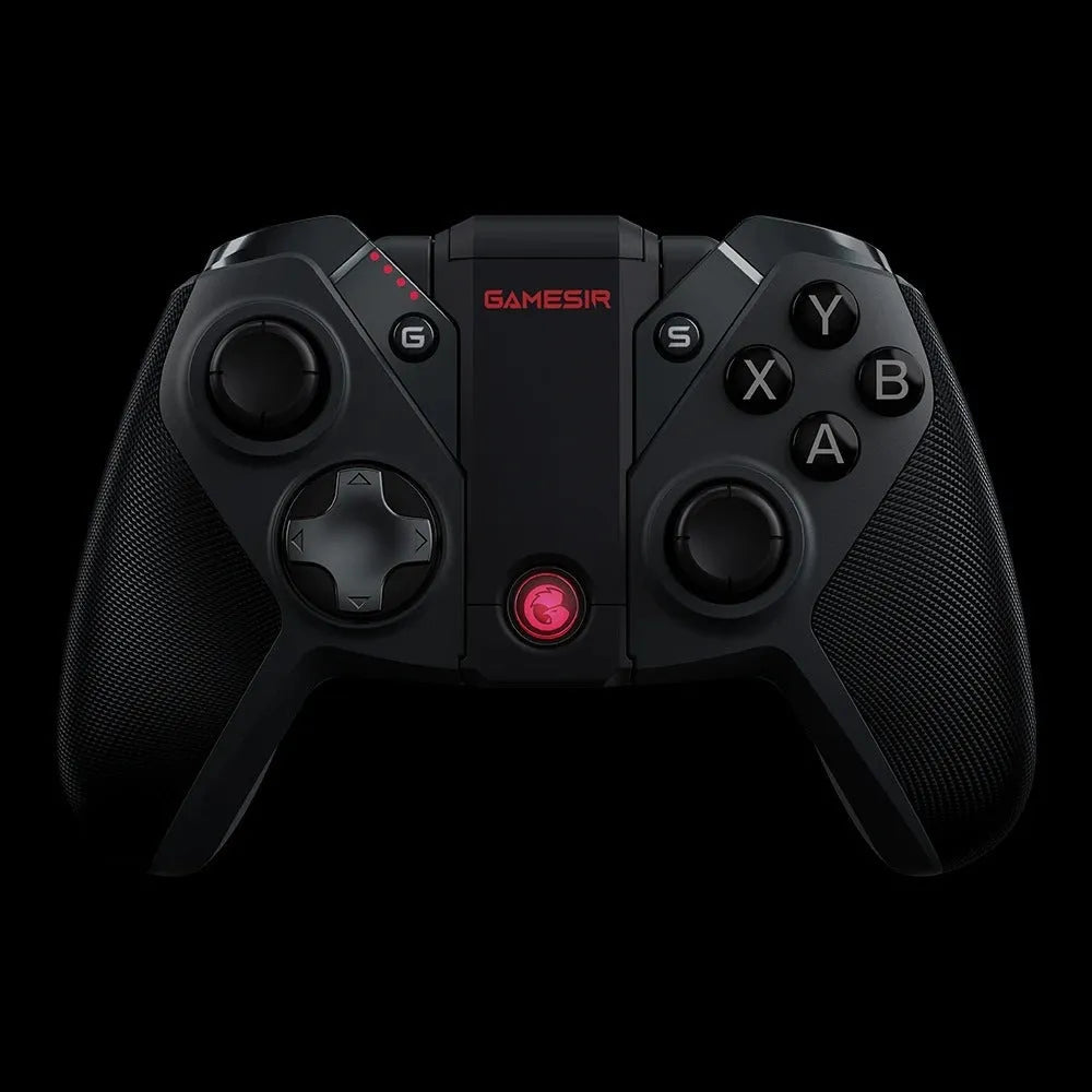 Black USB Type-C wired game controller for PC with vibration function on a grey surface.