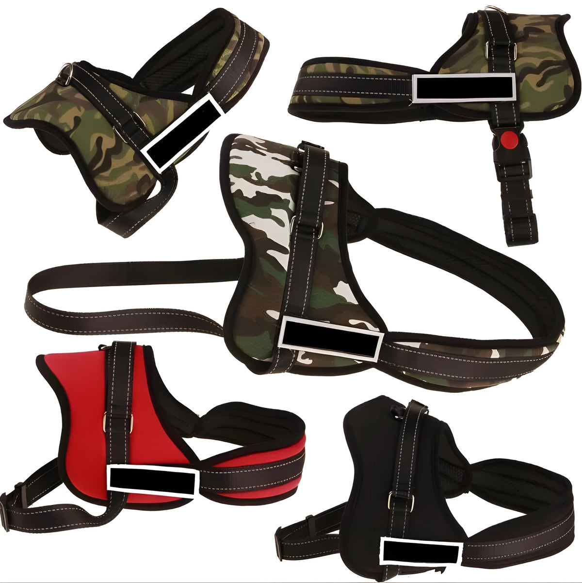 Adjustable acrylic dog training tourniquet in black with towing rope