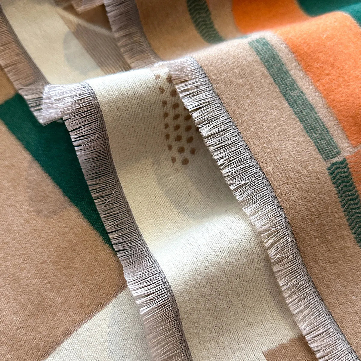 Long 185x65cm polyester autumn scarf in European style draped showing colour options