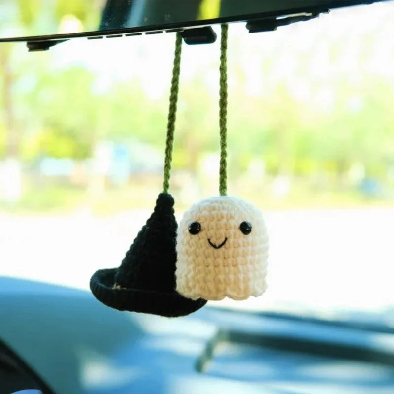 Plush hand-woven automobile hanging ornament with cartoon design for car interior decoration