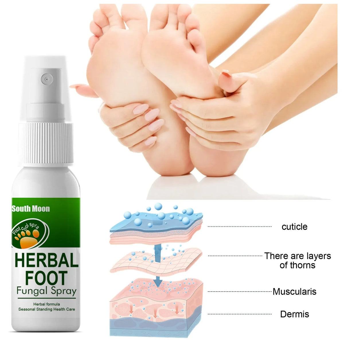 30ml bottle of foot nourishing and hydrating care spray with spray nozzle.