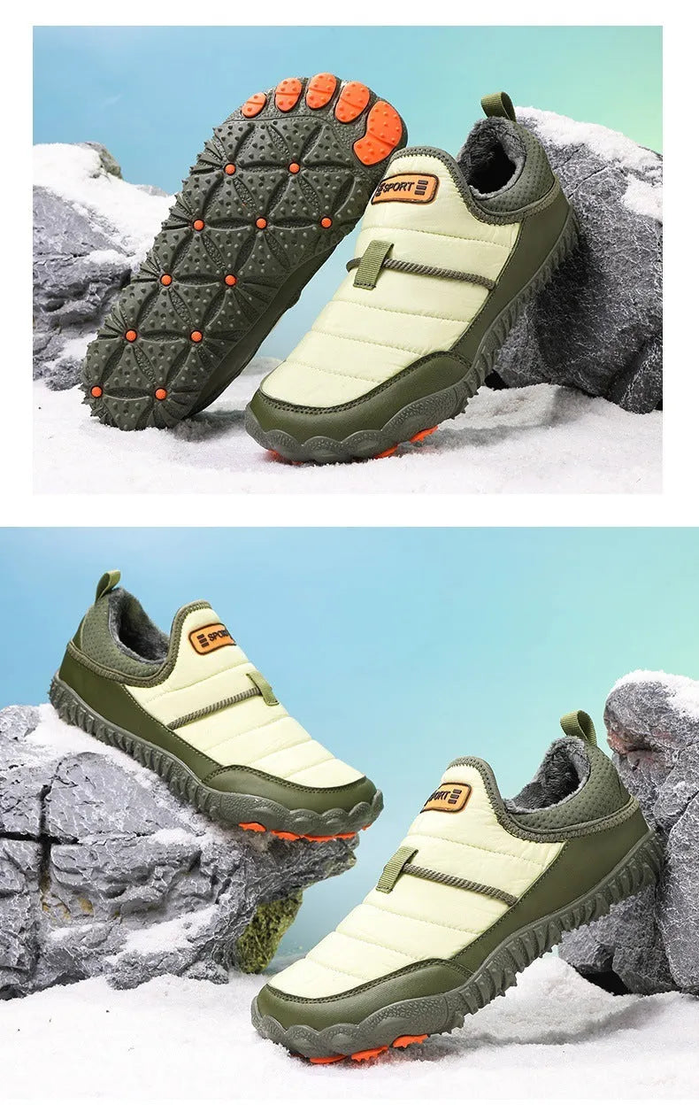 Snow Boots for Outdoor Couple Leisure with Non-slip Rubber Sole, Anti-velvet Warm Cotton Lining, Round Toe, Umbrella Cloth Synthetic Leather Upper for Men and Women, Sizes 36-46 in Black, Brown, Camel, Fruit Green