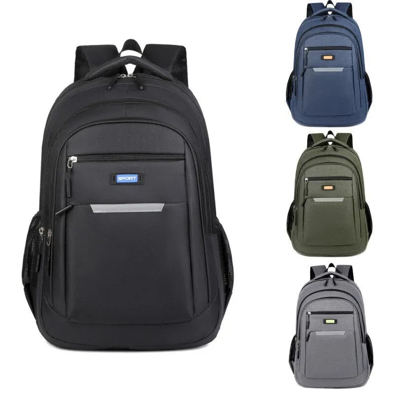 Men's casual Oxford cloth backpack in grey, black, green, and blue colour options
