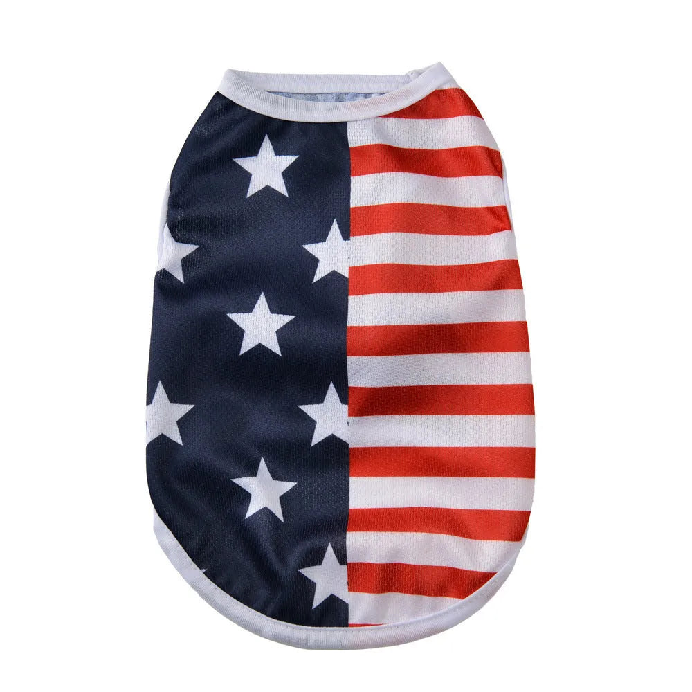 Independence Day pet vest in thin breathable polyester, sizes XS to XL, USA star and stripe prints