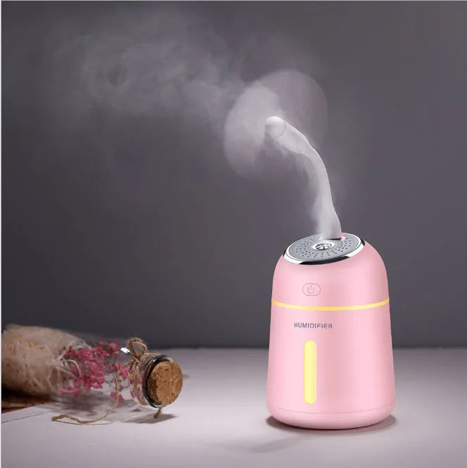 Mini USB ultrasonic humidifier in blue, pink or white, 330ml, 139x96x96mm, with USB fan and LED light