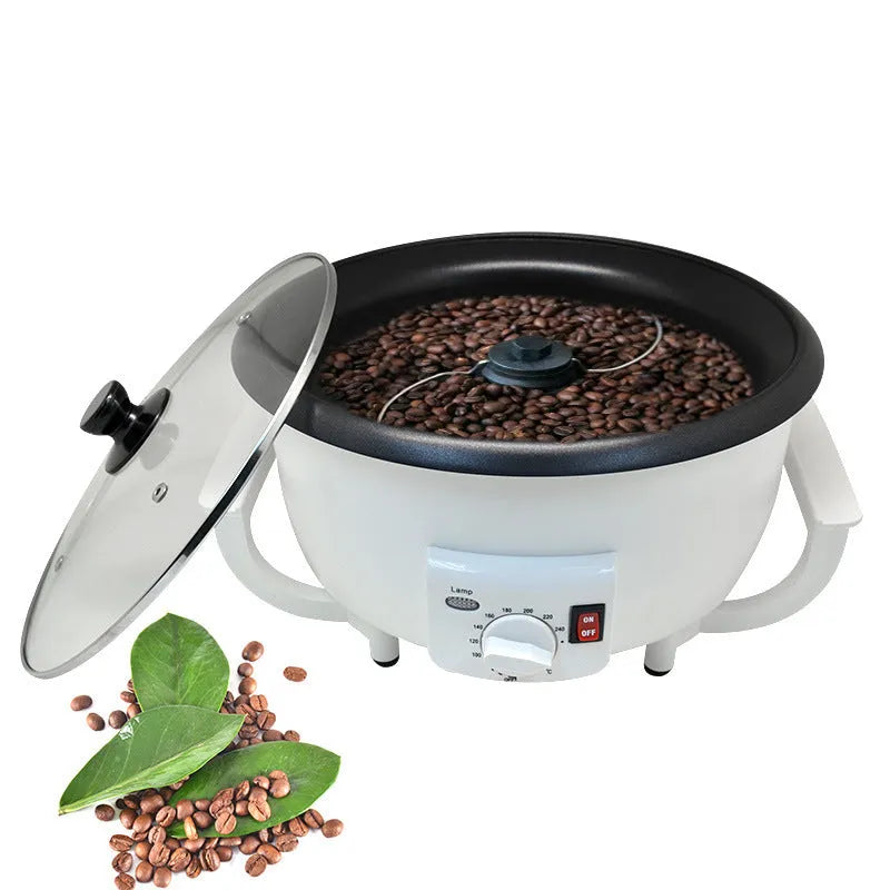 White oblate coffee roasting machine with 750g capacity and 225mm pot diameter