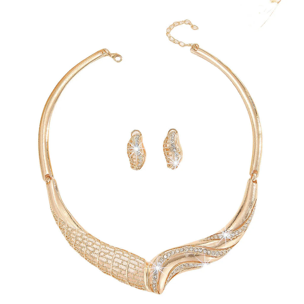 Gold-tone alloy moon necklace and earrings set for women with heart, water drop and bell patterns