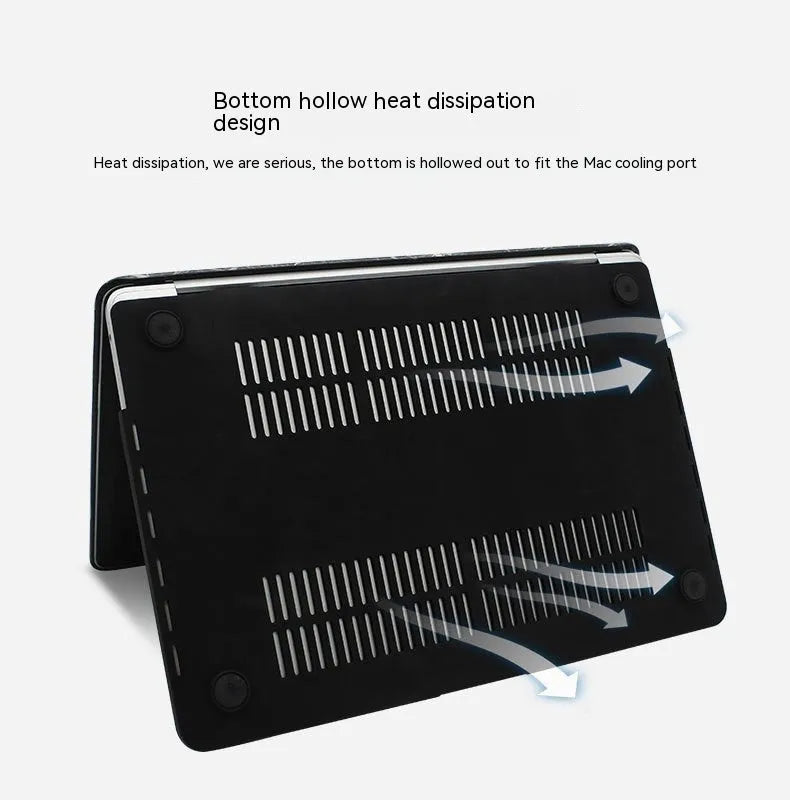 Crocodile pattern laptop protective case for MacBook Pro and Air in black, white or soft pink with hollow Apple logo.