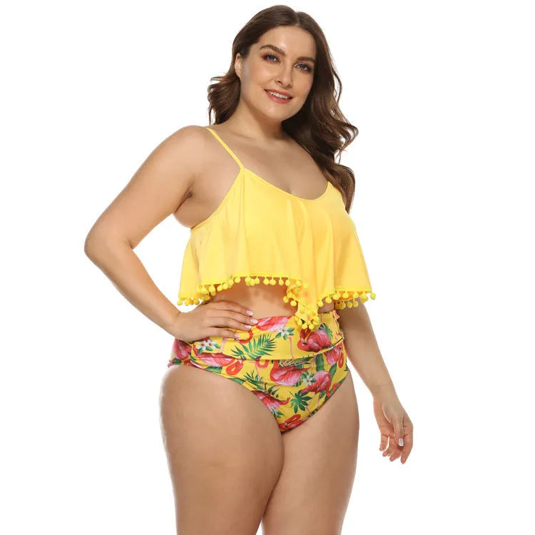 Yellow plus size bikini set with chest pad and no steel support, available in M, XL, 2XL and 3XL