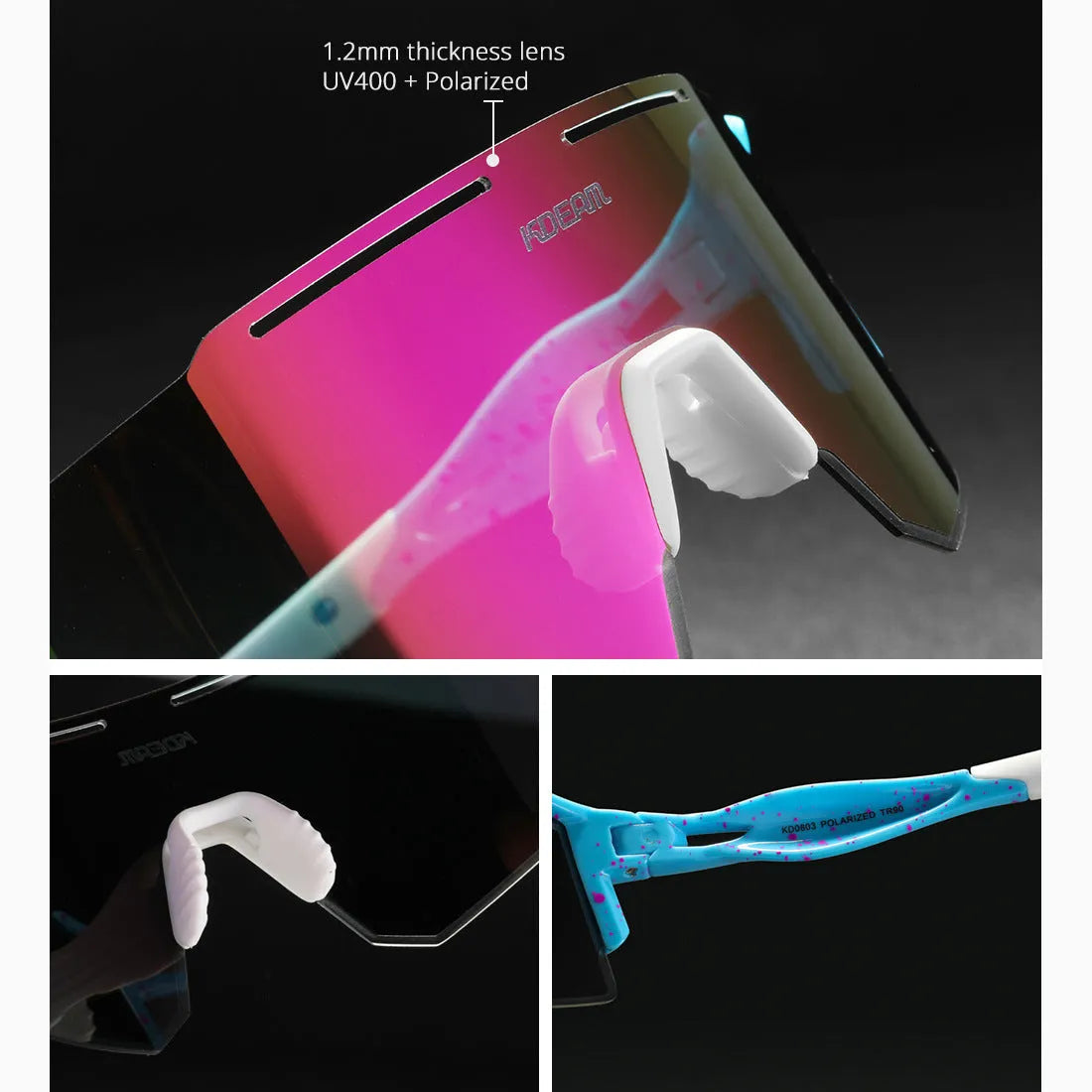 Polarized sports sunglasses with frameless TR90 ultralight frame in a selection of colours.
