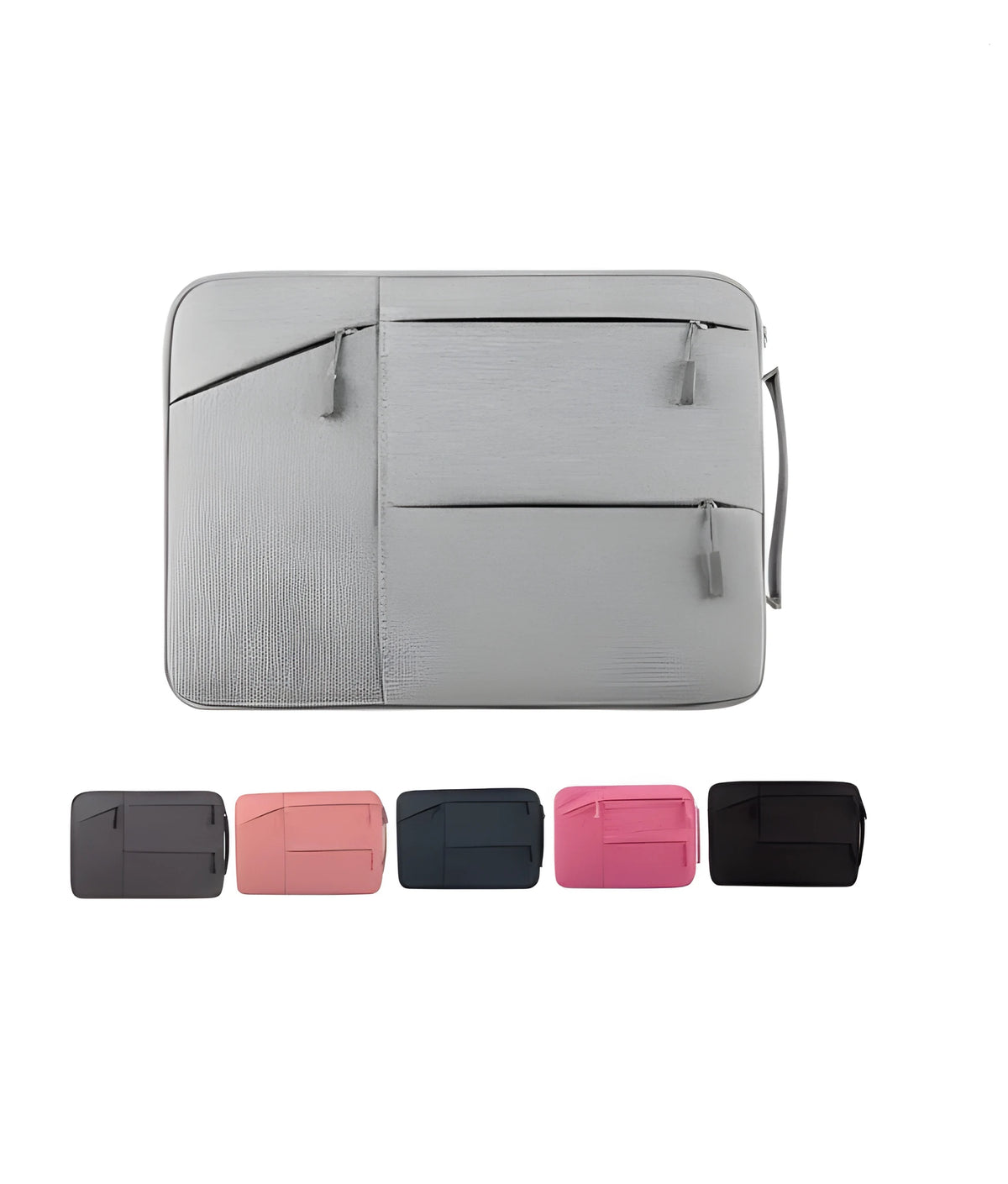 Laptop sleeve bag for 15 inch notebook with double zipper and front pockets in gray