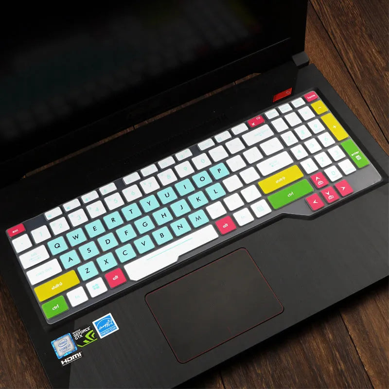ASUS Flight laptop keyboard protective film cover in multiple colour options showing translucent and gradient designs