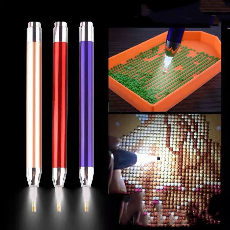 Aluminium alloy luminous drill pen for diamond painting in blue gold red colours