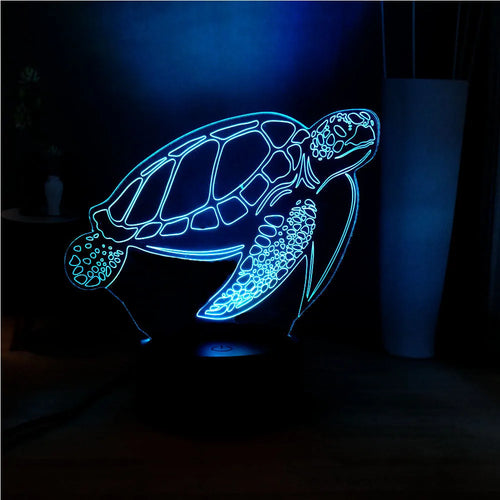 3D acrylic turtle LED night light showing 16 colour options with remote control