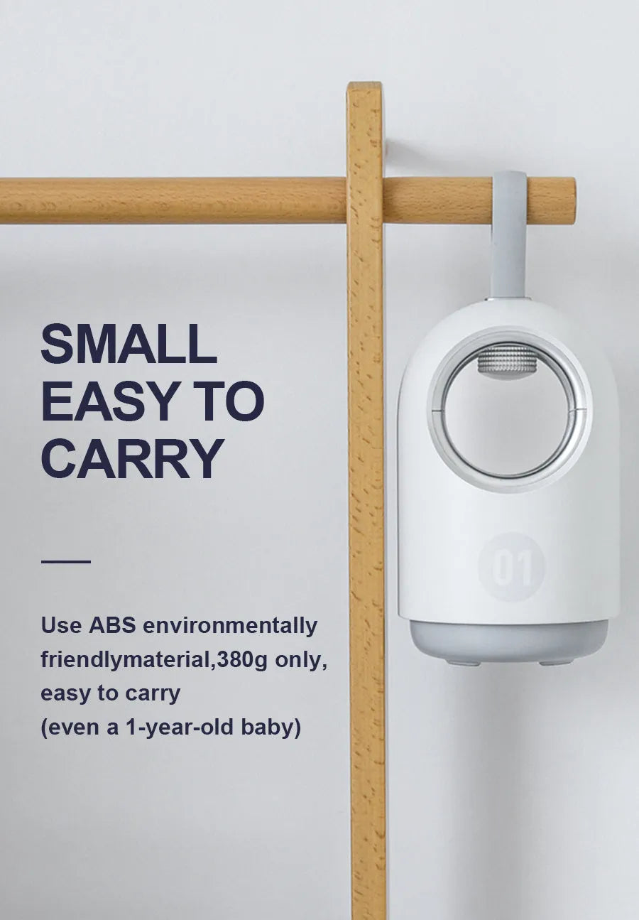 White or blue portable USB mosquito killer lamp with a top carry handle.