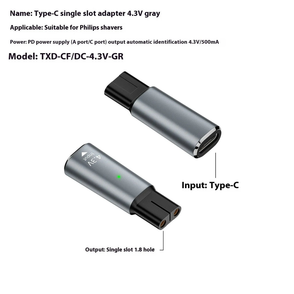Black 4.3V USB-C charging adapter for electric shavers and hair clippers with aluminium alloy housing