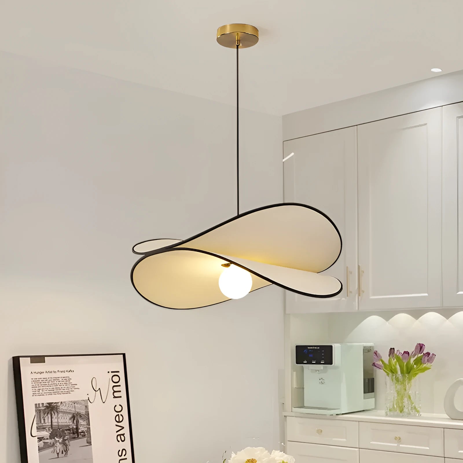 French artistic pendant light with 40cm fabric potato chips chandelier shade for bedroom lighting
