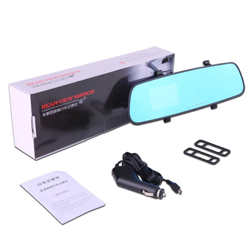 2.4 inch 1080P HD rearview mirror driving recorder with motion detection G-sensor and 100 degree lens angle black colour