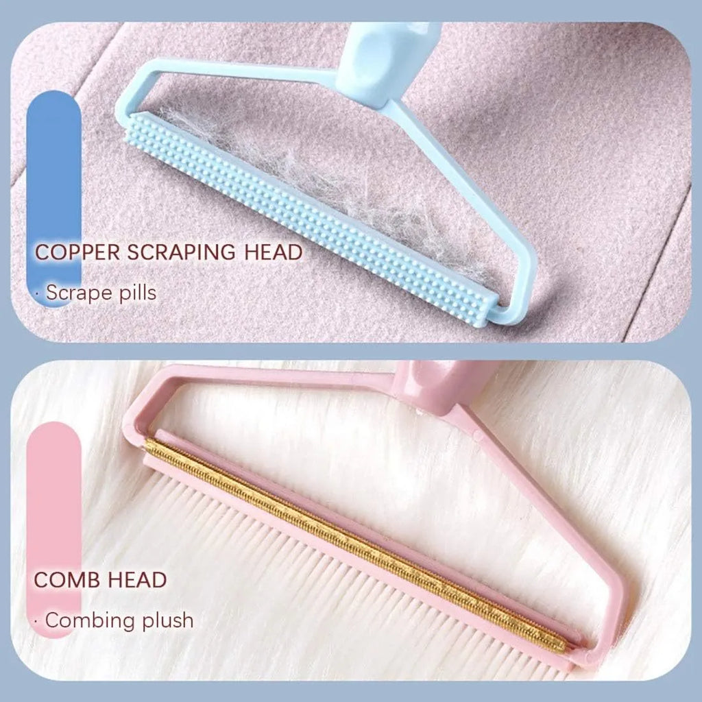 Portable manual fabric shaver with double-sided copper blade and PP handle in blue, 16 x 14 x 2.5cm