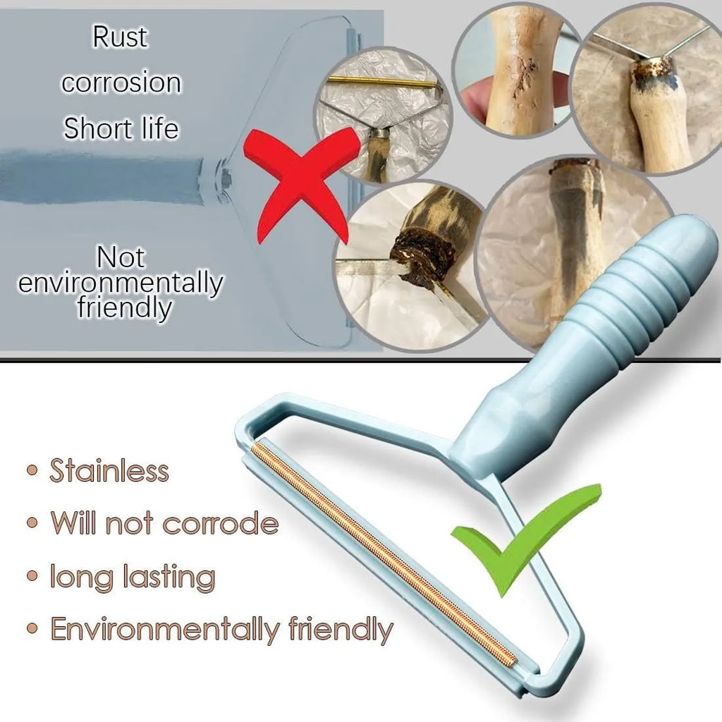 Portable manual fabric shaver with double-sided copper blade and PP handle in blue, 16 x 14 x 2.5cm