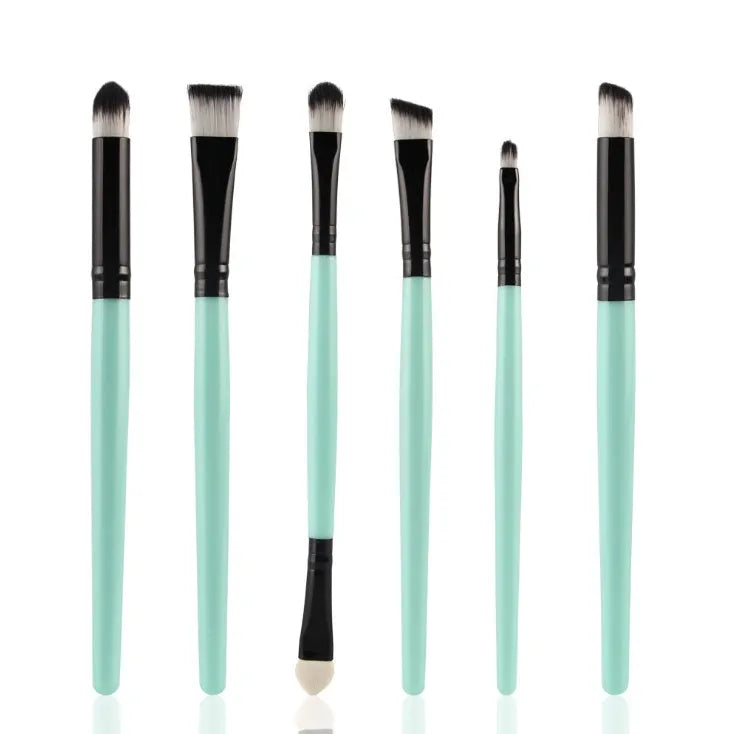 6PCS eye makeup brush set with wood handles and nylon bristles on white background