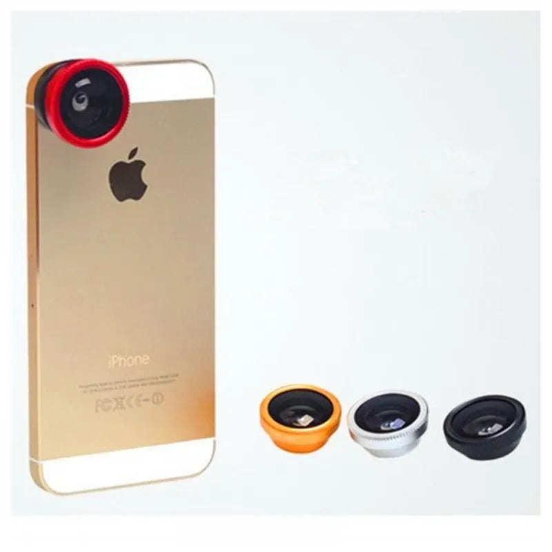 3-in-1 universal smartphone camera lens kit with fisheye, wide angle and macro lenses in aluminium alloy