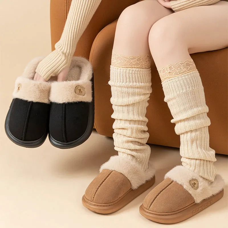 Plush fleece indoor slipper with thick PVC sole in multiple colours
