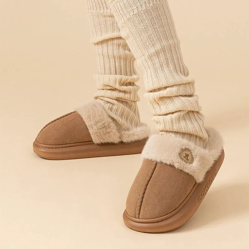 Plush fleece indoor slipper with thick PVC sole in multiple colours