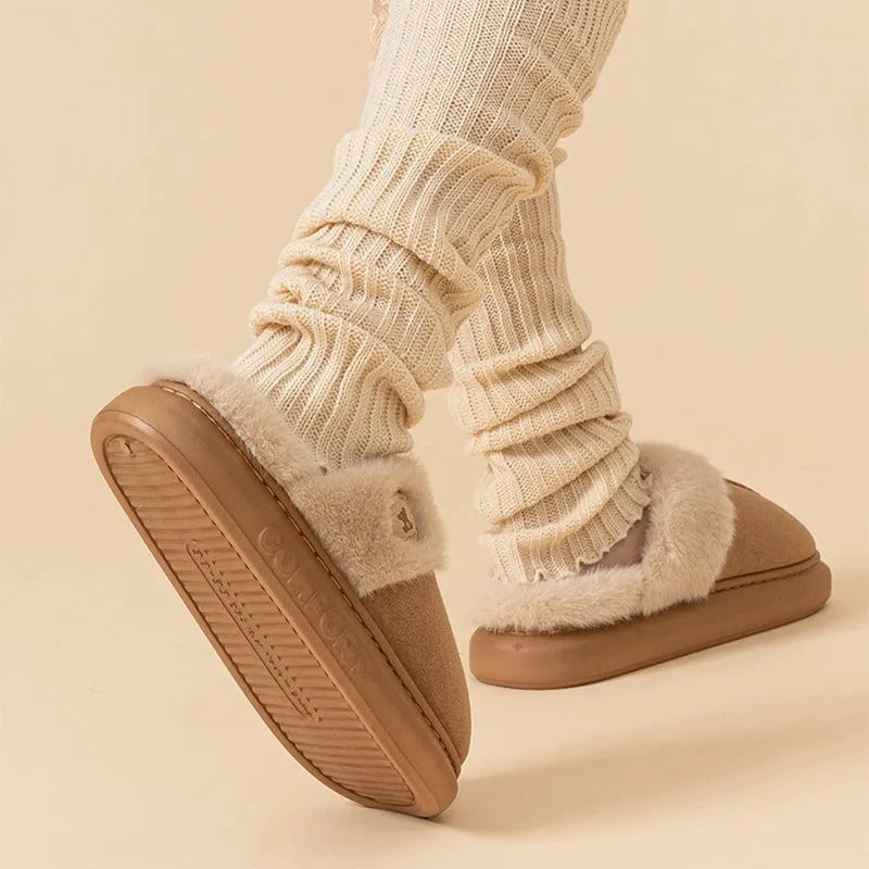 Plush fleece indoor slipper with thick PVC sole in multiple colours
