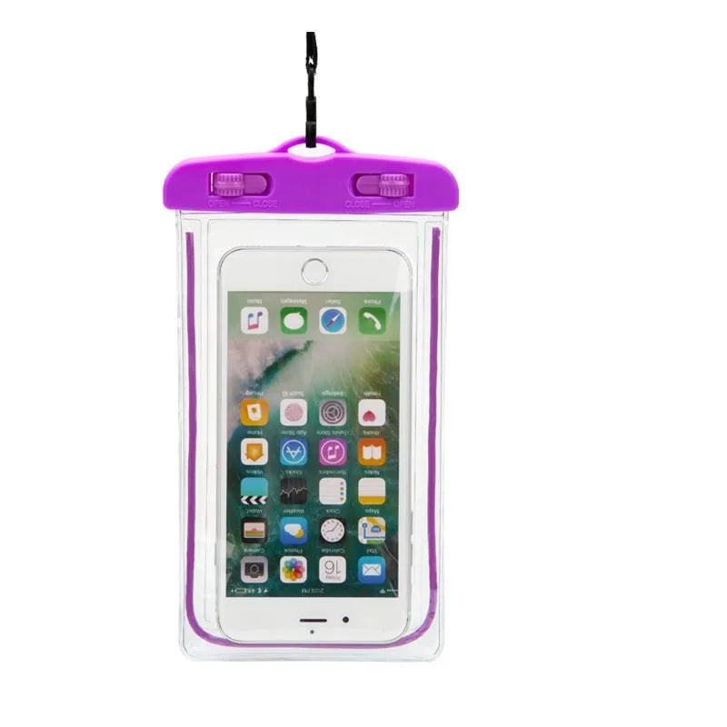 Universal waterproof phone case with luminous edge in multiple colours for outdoor sports