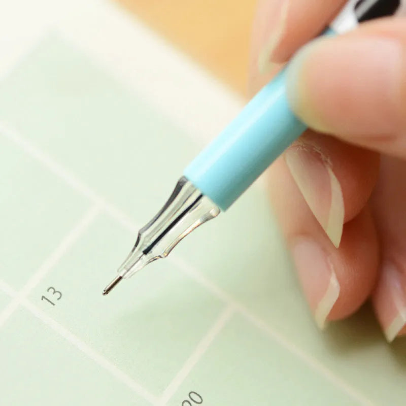 Pack of twelve assorted colour gel pens with 0.38mm fine tips and plastic cow print design barrels.