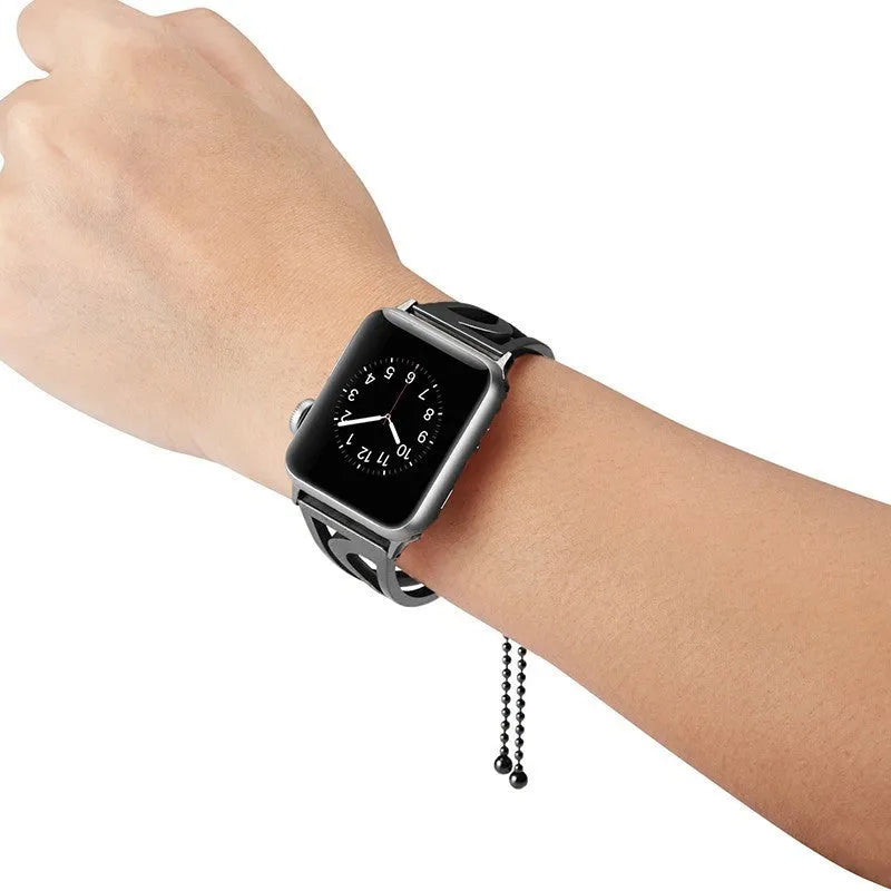 Stainless steel hollow watch strap for Apple Watch Series 4 3 2 1, adjustable, in black gold rose gold or silver