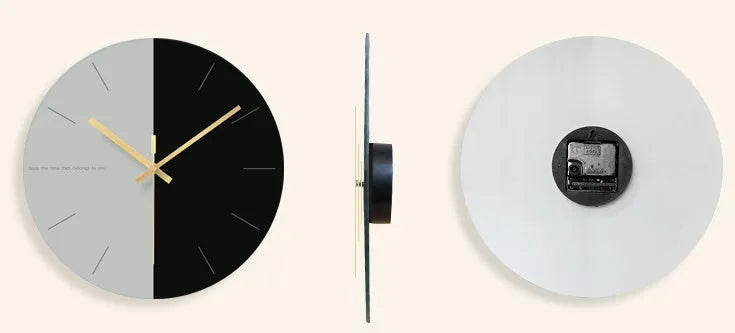 Transparent tempered glass minimalist wall clock with silent movement on a wall.
