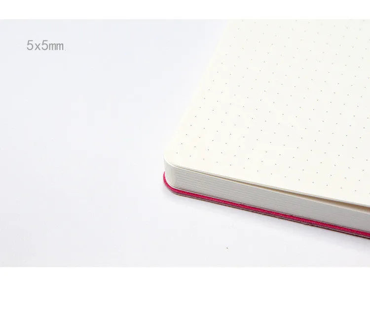 A5 dotted notebook with imitation leather cover in blue or pink, 100gsm dot grid paper and locking plastic binding