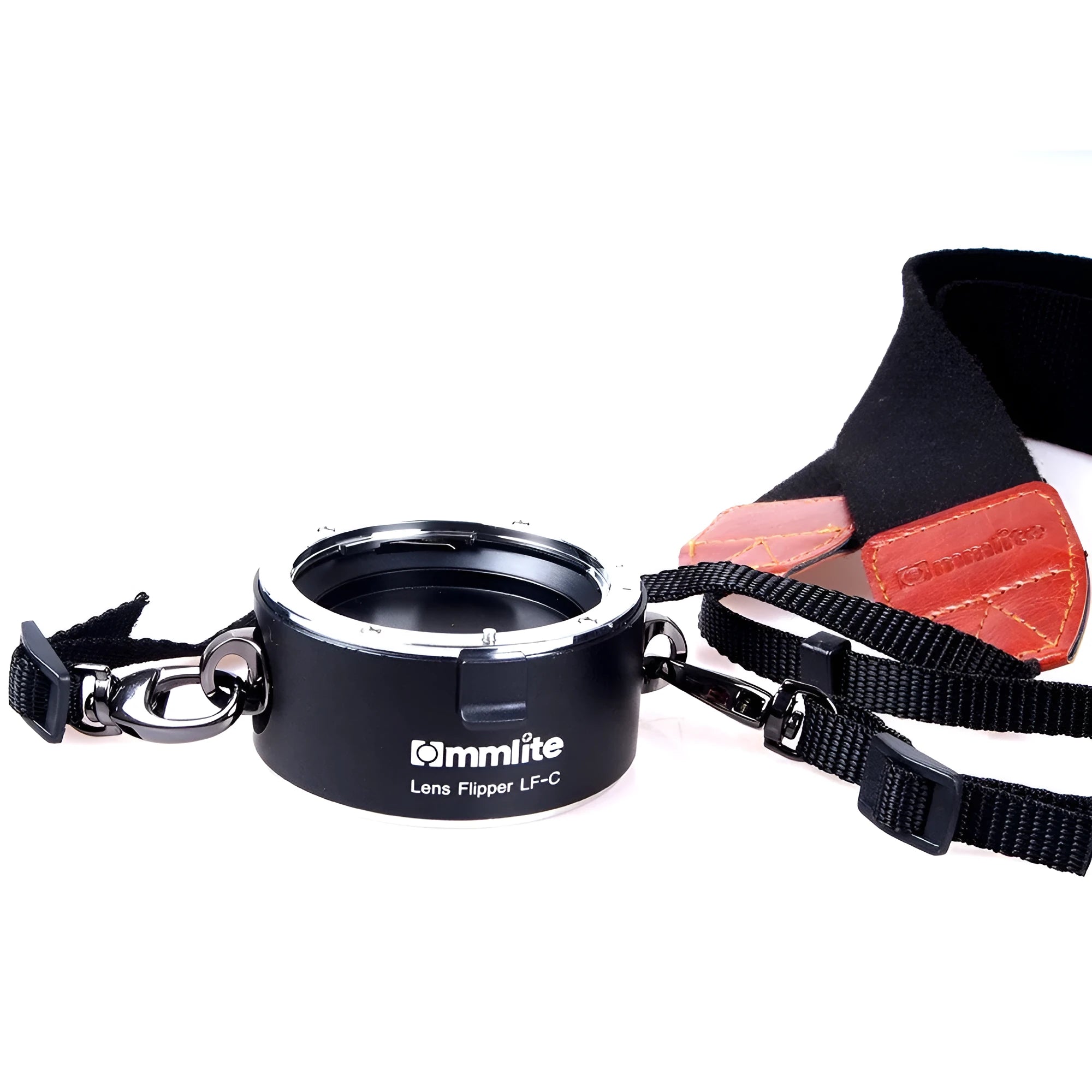 Aluminium camera lens flipper holder for Sony E-Mount with cotton shoulder strap