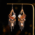 Hand-woven Bohemian diamond-shaped earrings in artificial crystal and alloy, available in three colours