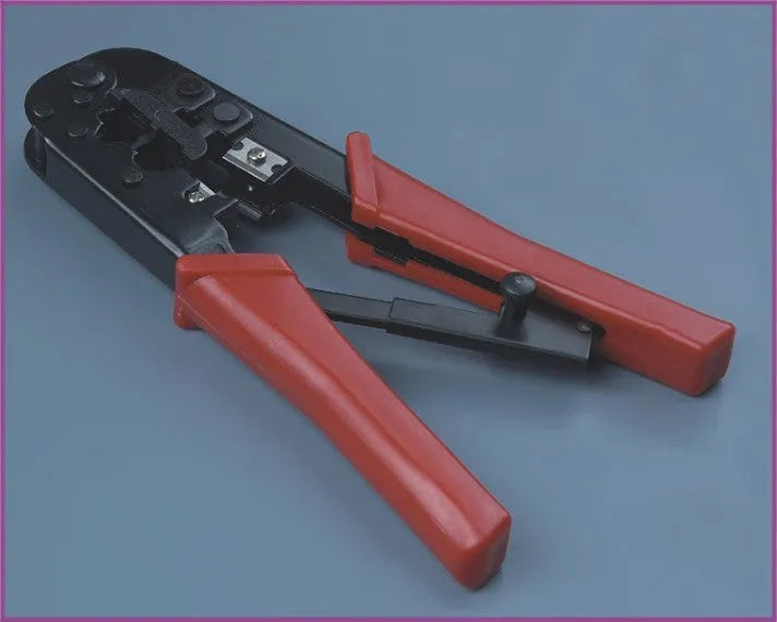 High carbon steel crimping tool with 40Cr cutter head, round mouth, and red flame retardant PC and PVC handle for cable.