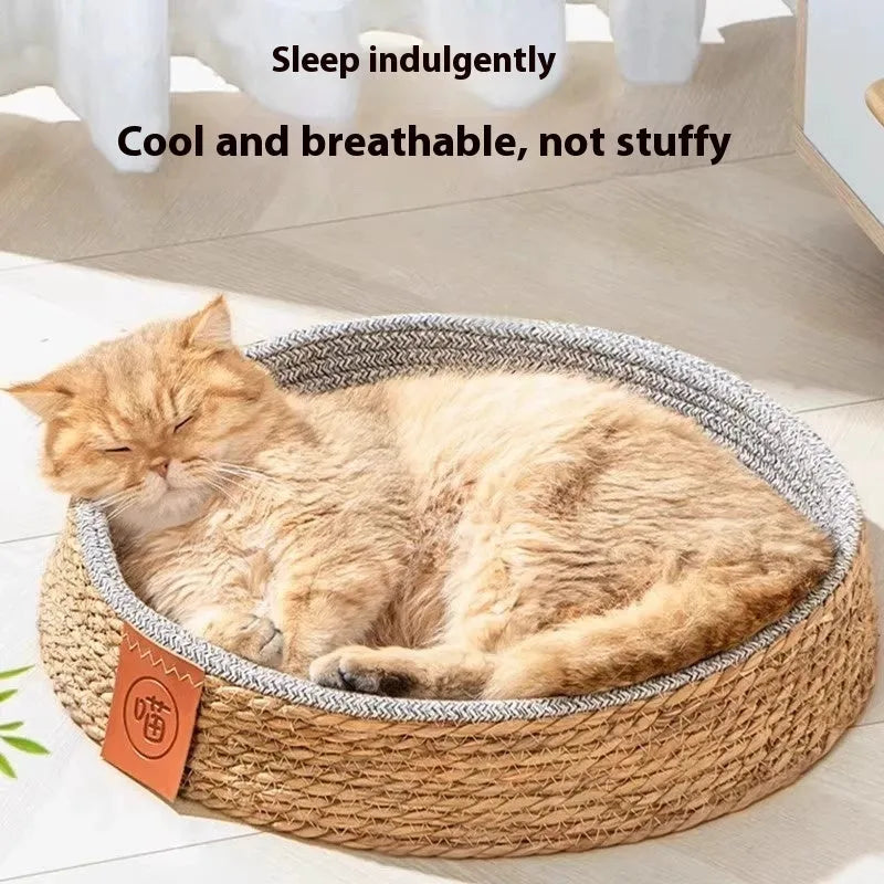Rattan woven cat nest pet bed in size L with breathable construction