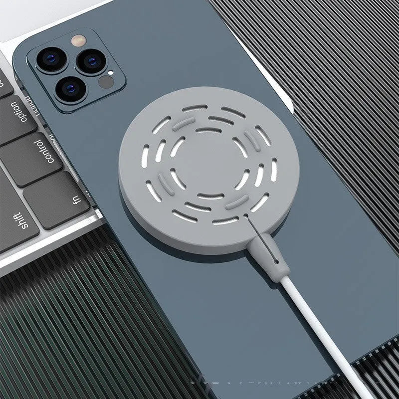Silicone protective cover for Magsafe wireless charger in black showing shockproof and anti-fall features