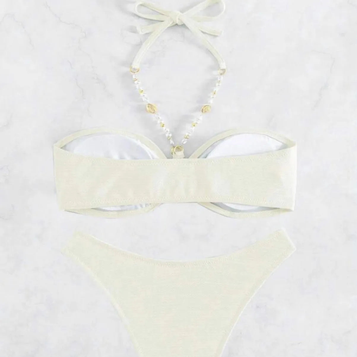 Women's halter neck bikini set in solid colour for swimming and beach wear