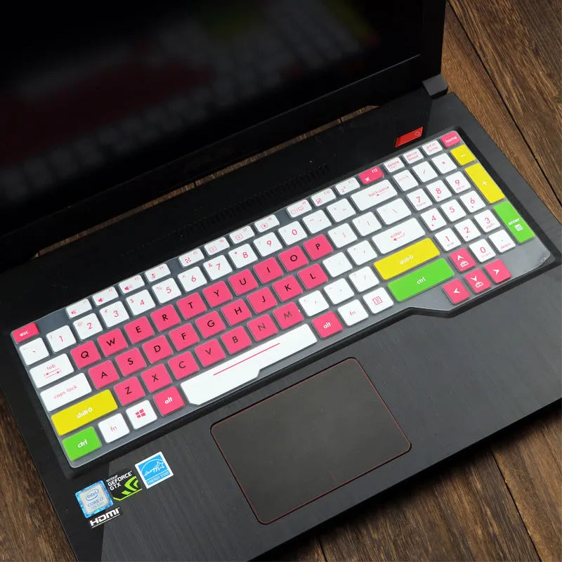ASUS Flight laptop keyboard protective film cover in multiple colour options showing translucent and gradient designs