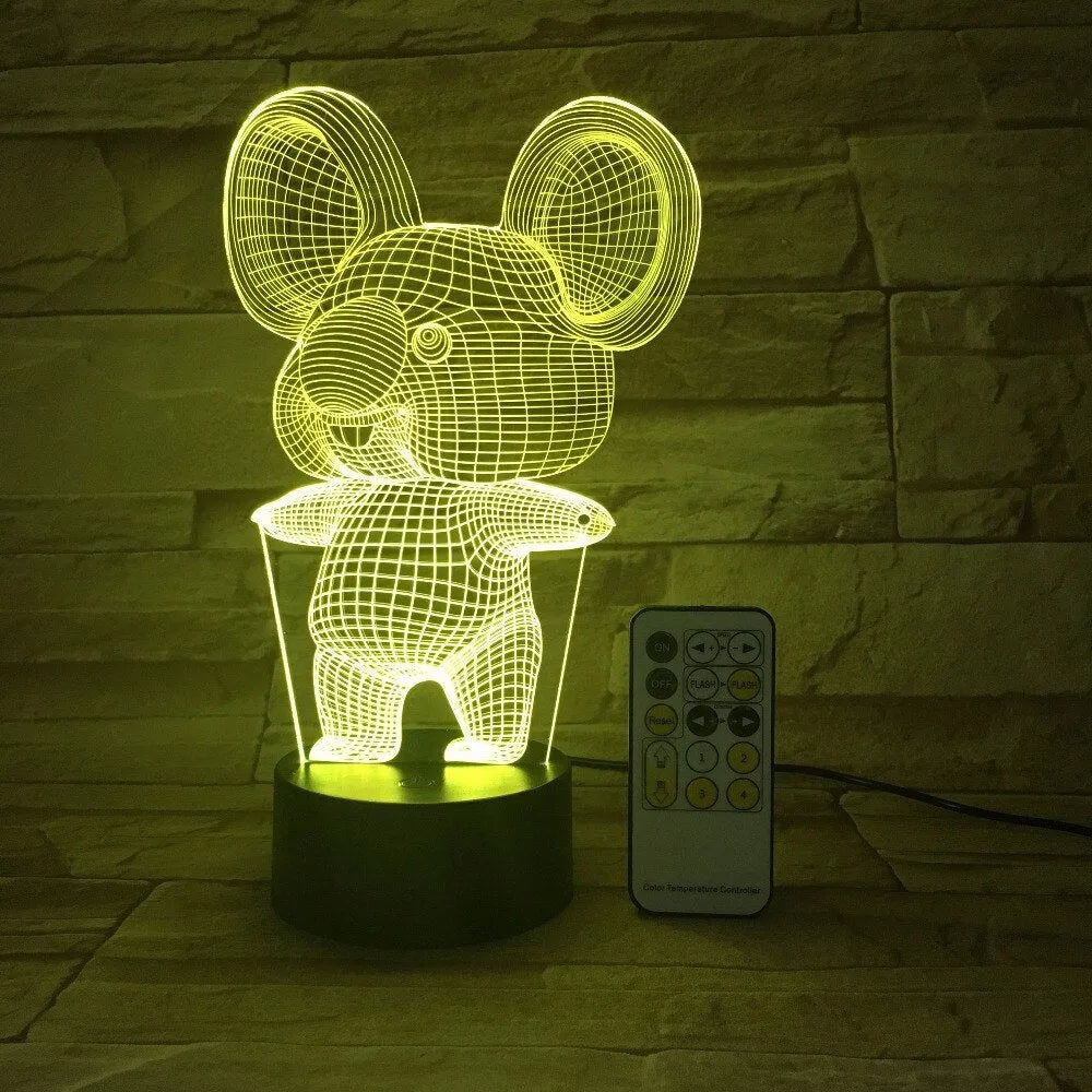 Black koala LED night light with seven colour modes including red, green, blue, yellow, purple, and white