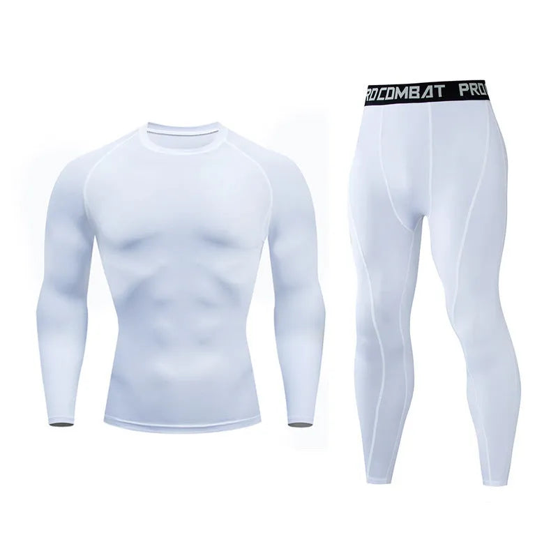 Men's fitness suit with long-sleeved top and trousers in tight-fitting design, milk silk spandex fabric