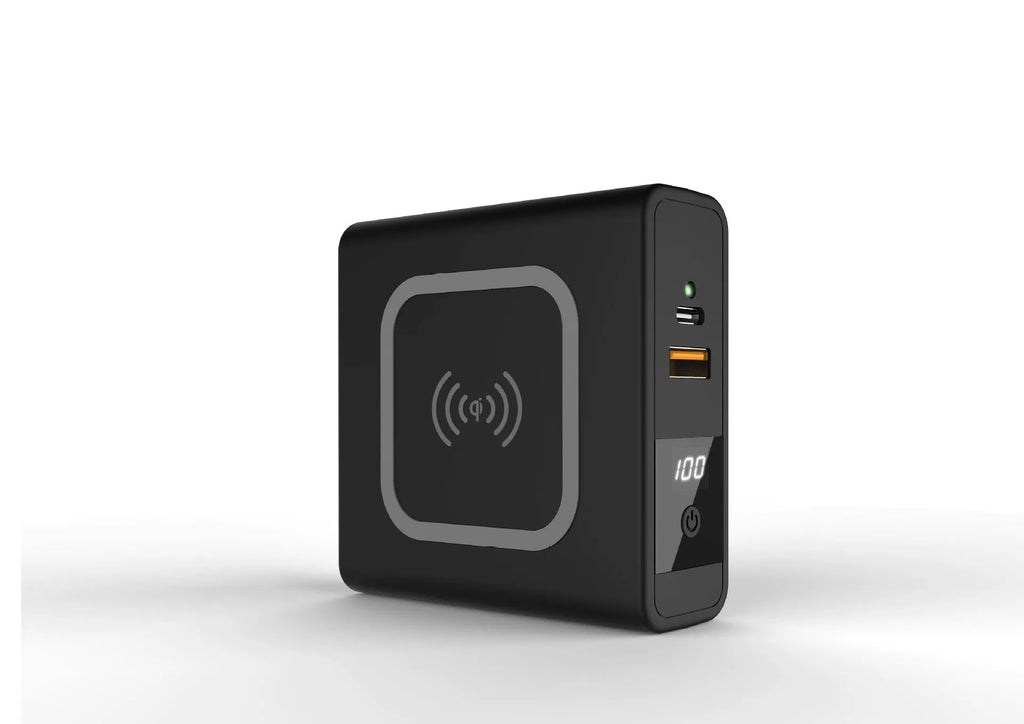 Super QI wireless charging PD20W fast power bank with 10000mAh capacity and built-in global plug