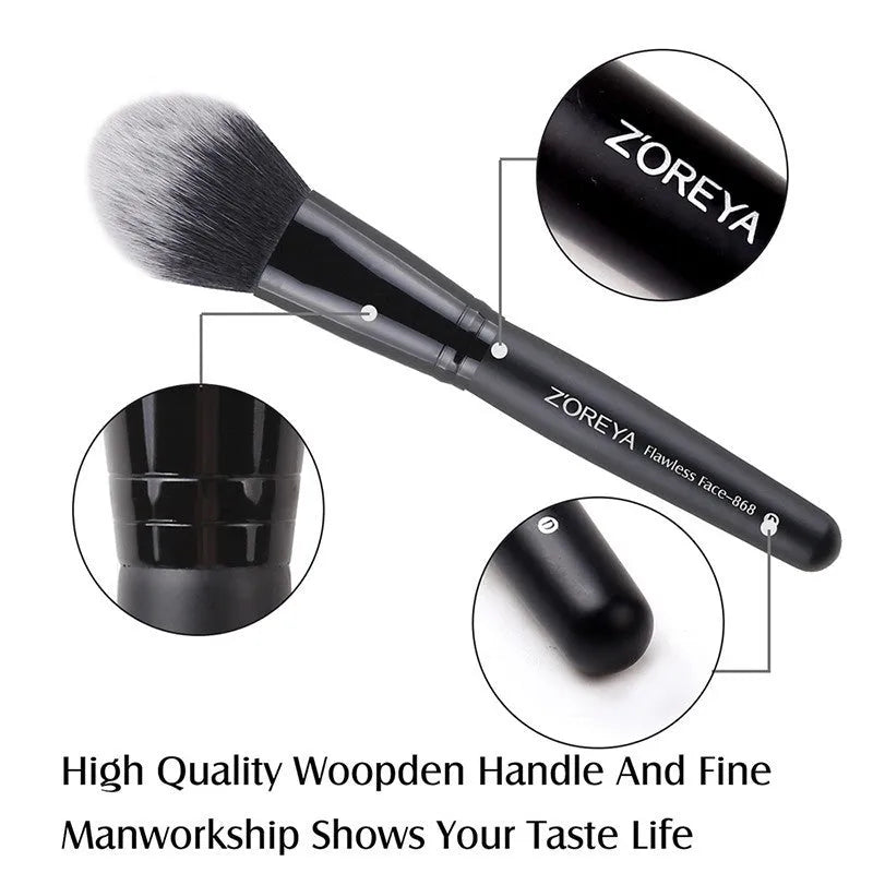 ZOREYA15 black synthetic hair makeup brush set laid out on a flat surface