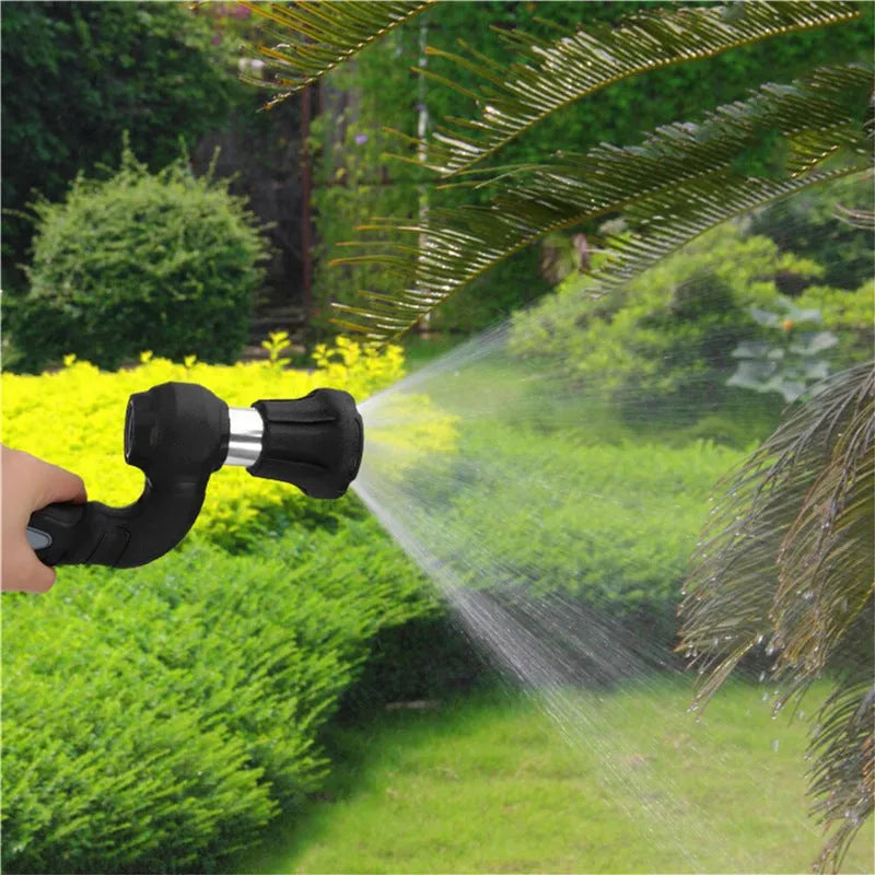 Black handheld high-pressure water spray gun with aluminium alloy gun head and ABS handle, 3 metre spray distance