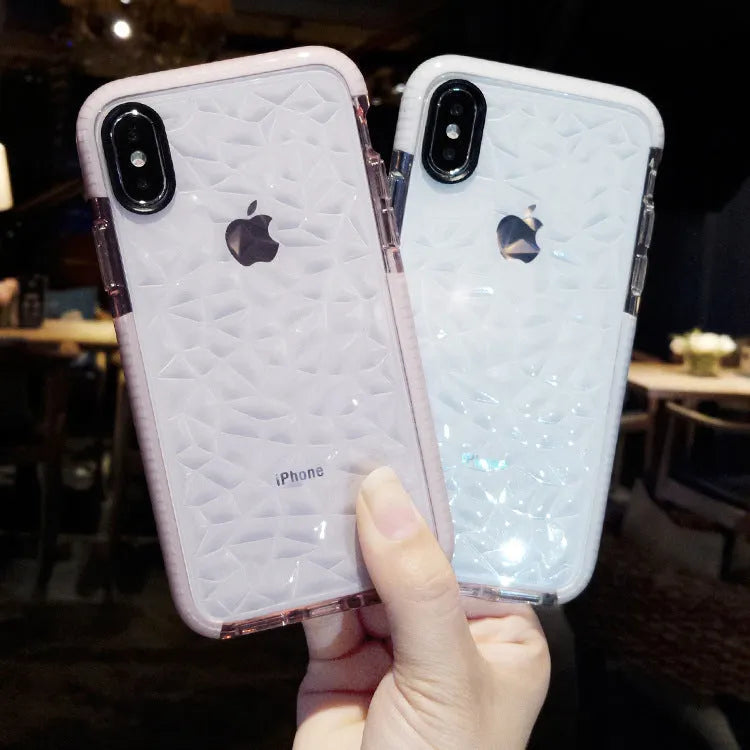 Flexible TPU mobile phone case with striped design for iPhone, shown in pink edge colour variant.