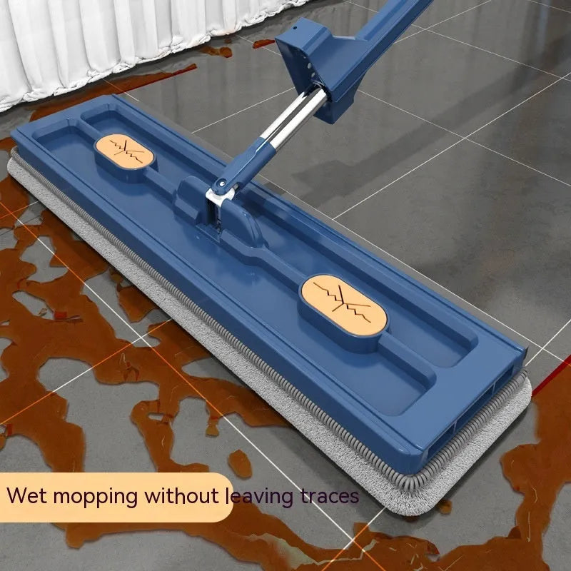Large flat mop with stainless steel handle and 360-degree rotating head for hard floor cleaning