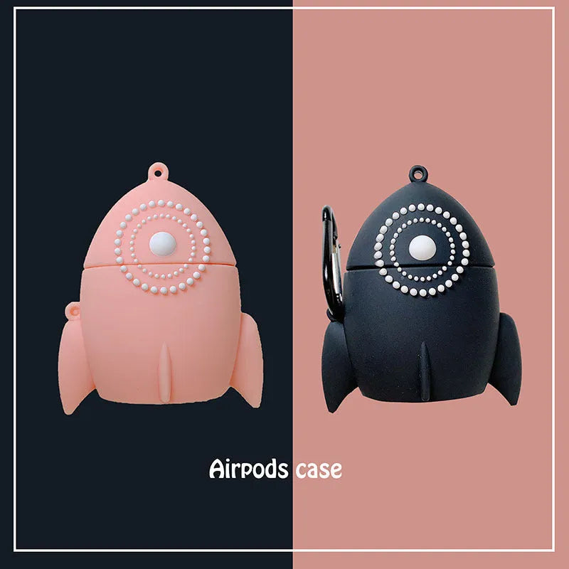 Pink rocket silicone protective cover for AirPods 1 and 2 charging case, black or pink option